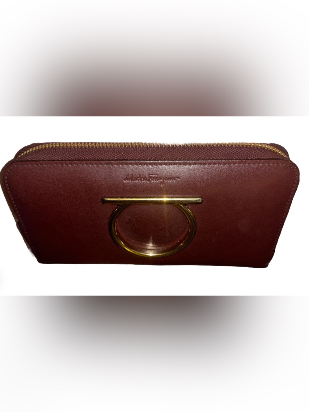 Salvatore Ferragamo Gancini Zip Around Continental Wallet Wine Burgundy - Picture 2 of 13